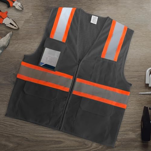 Reflective Vest for Men, High Visibility Mesh Vest, Grey, 2XL - Image 5