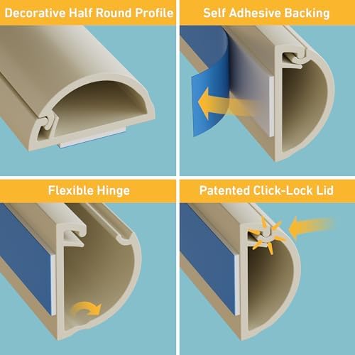 D-Line Half Round Cord Hider, Patented Cable Cover, Hide TV Wall Mount Wires, Raceway for Cords, Decorative Wire Covers, Paintable, Adhesive Cable Concealer, 1x 0.78in W x 0.39in H x 39in L, Beige - Image 2
