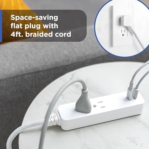 GE 2 USB C Extension Cord Power Strip, 2 Outlets, 4 Ft Braided Cord - Image 4