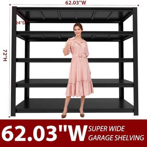 5,000 lbs Heavy-Duty Storage Shelves, 5-Tier Garage Shelving, Adjustable Shelving Units, Industrial Shelving, for Garage Storage, Garage Storage Shelves (5T-72H x 62.03 W x 24D)*2 - Image 3