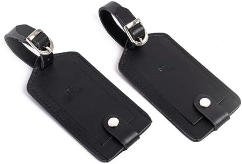 Premium Vegetable-Tanned Natural Leather Luggage Tag – Durable, Stylish Travel ID Labels for Suitcases, Bags, and Backpacks (Black) by Unknown