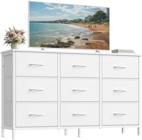 SONGMICS Dresser with 9 Fabric Drawers, TV Stand for TVs Up to 55 Inches by SONGMICSbySONGMICSHOME