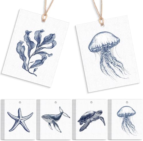Tenceur 50 Set Watercolor Beach Gift Tags with String, Ocean Animal by Tenceur
