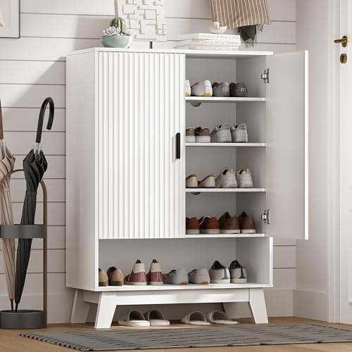 HUANLEGO Shoe Cabinet Storage for Entryway with Doors, White by HUANLEGO