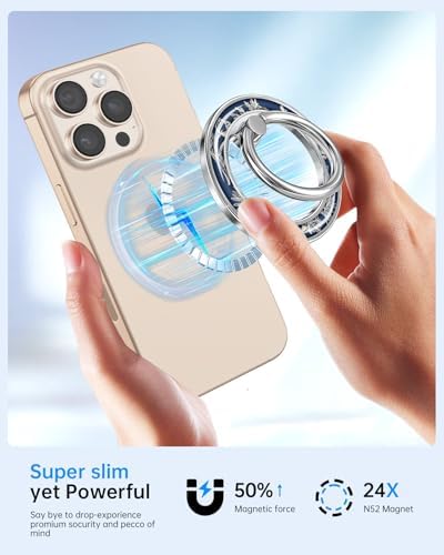 Magnetic Phone Ring Holder, Cute Magnetic Phone Grip, Blue Floral - Image 2