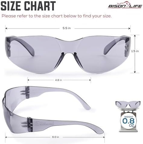 BISON LIFE Gray Safety Glasses for Men & Women, ANSI Z87.1, 6 Pack - Image 5