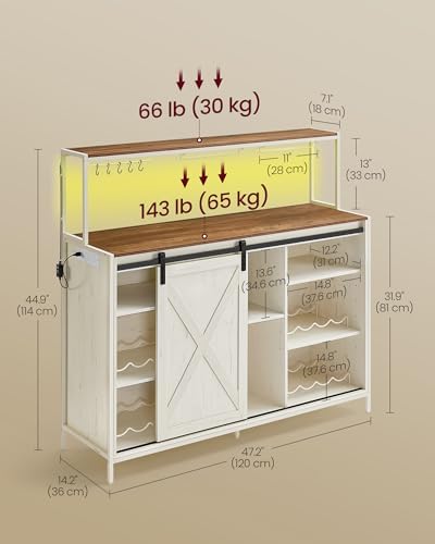 VASAGLE Coffee Bar, Buffet Cabinet with LED Light and Power Outlet - Image 2