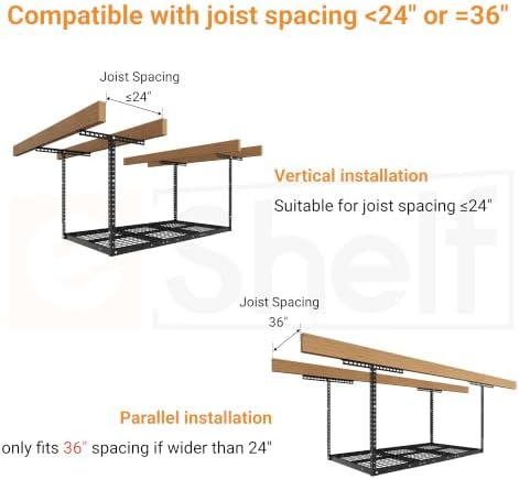 3x8ft Overhead Ceiling Garage Storage Rack, 750LBS Capacity, Black - Image 4