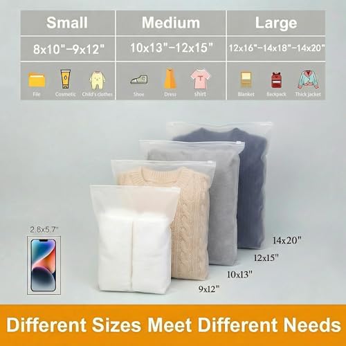14 x 20 Inch Clothes Packaging Bags for Shipping, 50 Pcs Plastic Frosted Zipper Slider Bags without Vent Hole for Clothing, T-shirt, Travel Storage, Small Business, 3 Mil - Image 6