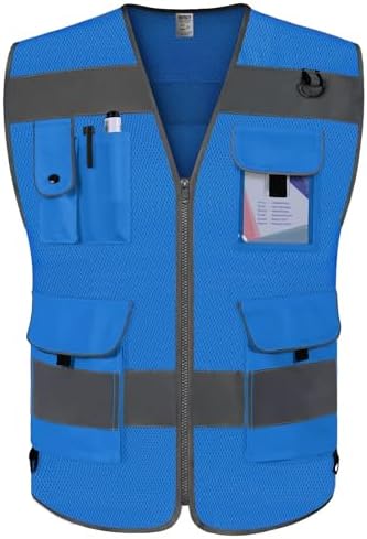 TCCFCCT Mesh High Visibility Safety Vest for Men 9 Pockets, Blue 5XL by TCCFCCTPROFESSIONALSAFETYSOLUTIONS