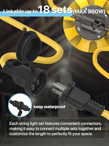 HYPERLITE Construction String Lights: 50FT 5 Bulbs Work Lights with 3 Prong - IP65 Waterproof Linkable LED Industrial Temporary Lighting for Construction Sites Attic Crawlspace Renovation - Image 4