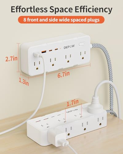 DEPOW Surge Protector Power Strip with 8 Outlets 4 USB Ports (2 USB C),5 FT - Image 5