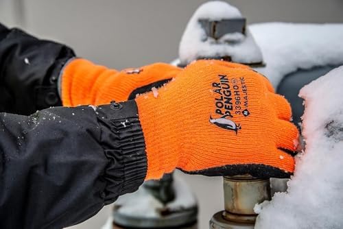 Majestic Polar Penguin Winter Lined Napped Terry Glove with Foam Latex Dipped Palm | 1 Dozen - LG | ANSI A2, Heavyweight Glove, Hiviz Orange/Black | for Automotive, Industrial, Manufacturing | 3396HO - Image 5