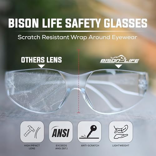 BISON LIFE Clear Safety Glasses for Men & Women, ANSI Z87.1 Certified, 6 Pk - Image 4