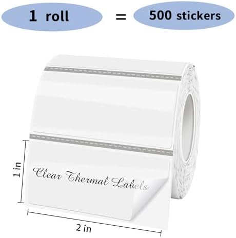 1" x 2" Transparent Thermal Label Stickers,Waterproof Thermal Printer Sticker Labels for Gift Wrapping, Self-Adhesive Name Price Tag DIY Custom Logo Design (500 pcs,Clear) - Image 3