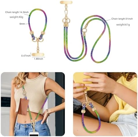 Crystal Phone Strap Crossbody and Wrist Lanyard, Anti Theft Layered & Wrist Strap Cell Phone Neck for Women - Image 7