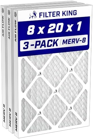 Filter King 8x20x1 Air Filter MERV 8, AC Furnace Filters (3-Pack) by FilterKing