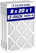 Filter King 8x20x1 Air Filter MERV 8, AC Furnace Filters (3-Pack) by FilterKing