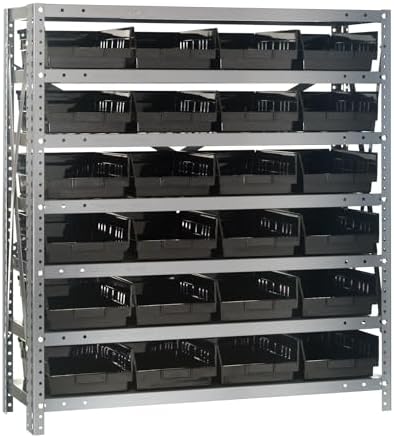 Quantum Storage Systems 1239-107BK Steel Shelving Unit with 4" Shelf Bins, 12" D x 36" W x 39" H, Black by QuantumStorageSystems