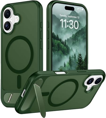 Temdan Designed for iPhone 17 Case, [Built-in Invisible Kickstand][Compatible with MagSafe][Military Grade Shockproof] Slim Translucent Matte Phone Case for iPhone 17 6.3 inch (Forest Green) by Temdan