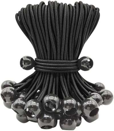 ABINLIN Ball Bungee Cords 6 Inch, 50 Pcs Bungee Cords with Balls, Black by ABINLIN