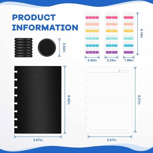 Discbound Notebook, 8-Disc Disbound Planner with Removable Pages, 180 Pages Spiral Notebook, Poly Cover Discbound Planner for Work, Travel, Note Taking(With Index Sticker),Black, A5 - Image 2