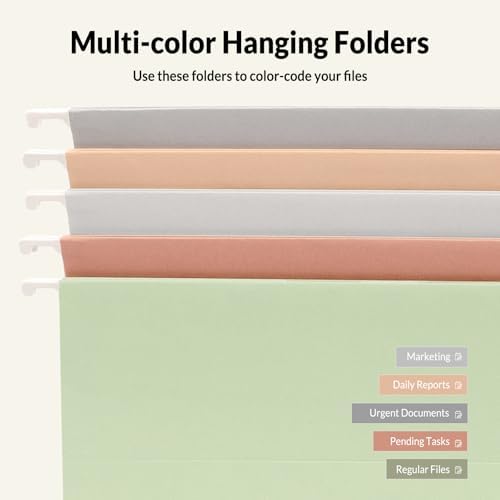 SUNEE 25 Count Hanging File Folders, Pastel Colors, Hanging File Folders Letter Size, Hanging Folders with 1/5-cut Tabs, Designed for Bulky Files, Filing Cabinets, Medical Charts - Image 4