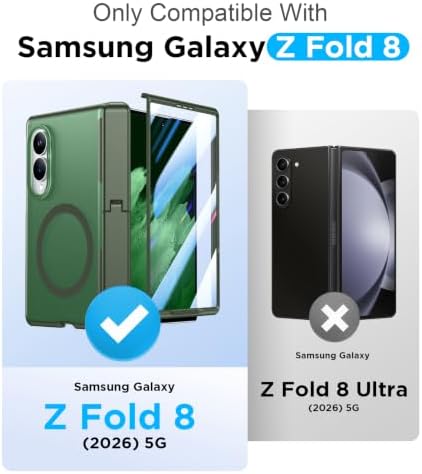 Temdan for Samsung Galaxy Z Fold 8 Case,[Compatible with MagSafe][Built-in HD Screen Protector & Kickstand][Hinge Protection] Translucent Matte Full-Body Shockproof Phone Case for Z Fold 8 Wide,Green - Image 2