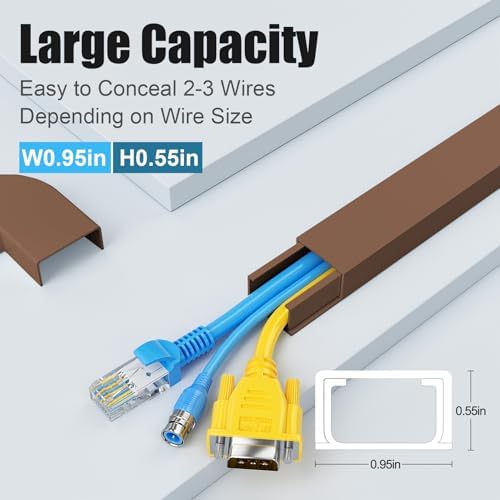 Yecaye Cord Covers for Wires on Wall, 113in, W0.95in H0.55in, Brown - Image 2