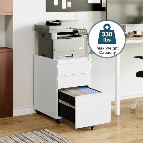 MIIIKO 3 Drawer File Cabinet on Wheels, Home Office Mobile File Drawers Under Desk, Full Assembled White Filing Cabinets with Lock for Legal/Letter/A4 File Folders - Image 4
