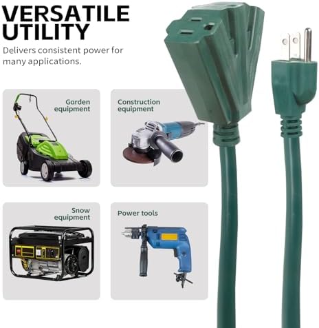 MaxWorks Heavy Duty 3-Foot Extension Cord, 16/3 SJTW, Triple Tap 3-Outlet Adapter, 125V/13A/1625W, ETL Listed, Indoor/Outdoor Use, Green (80697) - Image 5