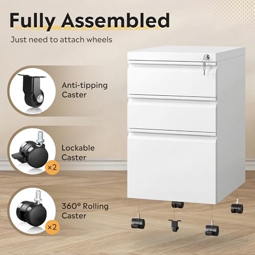 DEVAISE 3 Drawer Mobile File Cabinet, Fully Assembled Except Casters - Image 4