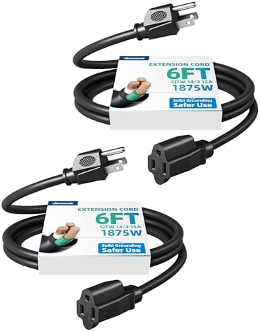 DEWENWILS 2 Pack 6FT 14/3 Outdoor Extension Cord SJTW Black, ETL Listed by DEWENWILS