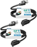 DEWENWILS 2 Pack 6FT 14/3 Outdoor Extension Cord SJTW Black, ETL Listed by DEWENWILS