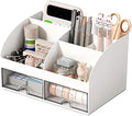 COMFYROOM Desk Organizer with 6 Compartments and 2 Drawers, Plastic Makeup Organizer, Pen Holder for Desktop Storage, Desk Organization for School, Home, Office Supplies (White) by COMFYROOM