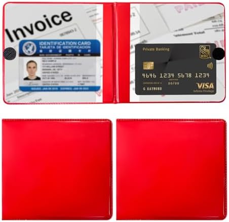 Ziciner 2PCS Car Registration and Insurance Holder, 5.2"× 4.7" Premium Auto Glove Box Organizer with Closure, Essential Vehicle Document Holder for Card, Driver License (Red) by Ziciner