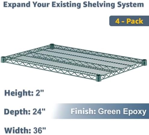 4 Pack 24" x 36" NSF Green Wire Shelves for Expanding Existing Commercial Storage Racks - Image 2