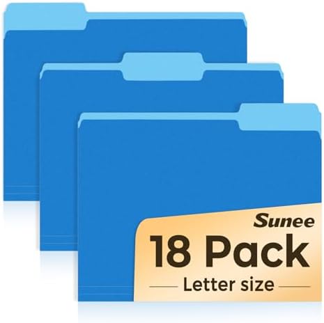 SUNEE File Folders, 18 Pack Manilla Folders 8.5 x 11, Colored Folder Office Organization Home School Folders for Documents Files Paper,Blue Colors by SUNEE