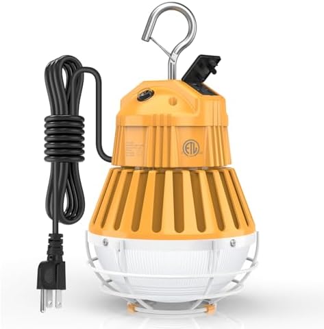 LED Temporary Work Light 60W 5000K Portable Hanging Construction Lights, 10' Cable with ON/Off Switch Linkable LED Work Light for Job Site Warehouse Garage Shop Area Lighting by YELLORE%7CProfessionalLEDLightingManufacturerforCommercialIndustrialSpaces
