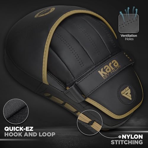 RDX Boxing Pads Curved Focus Mitts, Maya Hide Leather Kara Hook and jab Training Pads, Adjustable Strap Ventilated, MMA Muay Thai Kickboxing Coaching Martial Arts Punching Hand Target Strike Shield - Image 5
