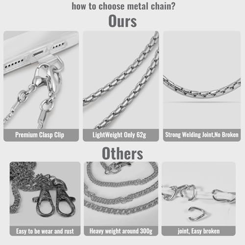 MOUTAKEY Metal Cell Phone chain Crossbody Phone lanyard with 2 Tether Tabs Detachable iPhone Chain Crossbody Strap,Non-rusting,Solid,iPhone Lanyard for Women Girls Travel Shopping Party Camping - Image 5