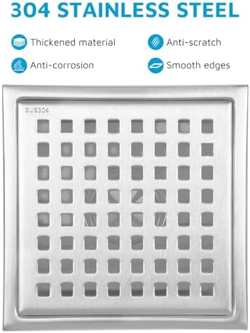 6" Square Shower Drain with Flange, Brushed Nickel, Grate Removable - Image 4