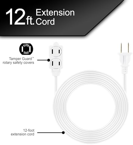 GE 3-Outlet Extension Cord with Multiple Outlets 12 Ft Extension Cord Power Strip 2 Prong 16 Gauge Twist-to-Close Safety Covers Indoor Cord UL Listed White 86235 - Image 2