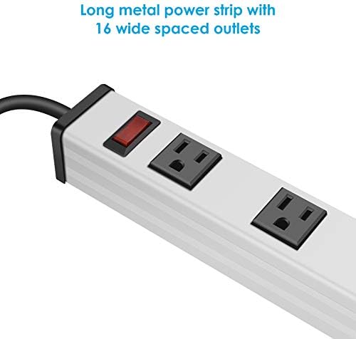 JUNNUJ Long Metal 16 Outlet Wide Spaced Power Strip, Silver, 25 FT Cord - Image 5