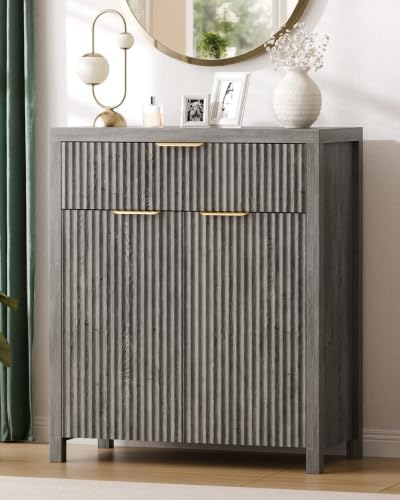 Lulive Fluted Buffet Cabinet for Kitchen, 28.3" Sideboard Cabinet Grey by Lulive