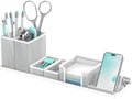 Pen Holder for Desk, 6-Piece Mesh Desk Organizer with Phone Holder, White by SUPEASY
