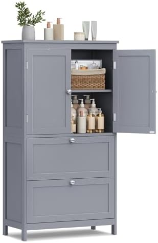 VASAGLE Bathroom Storage Cabinet with 2 Doors, 2 Drawers, Dove Gray by VASAGLEbySONGMICSHOME