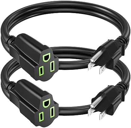 Power Extension Cord 1.5FT/18Inch(2 Pack), Short 3 Prong Electric Extension Cable Outlet Saver, Single Outlet, Heavy Duty, Waterproof, Flexible, 16 AWG, 13A 125V, Extender Wires with 15 Cable Ties by ECJTU-US
