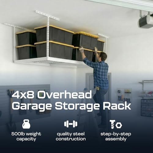 MonsterRax 4x8 Overhead Garage Storage Rack, White, 24"-45" Height - Image 2