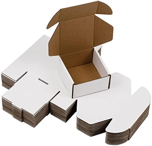 4x4x2 Inches Shipping Boxes Pack of 25, White Corrugated Cardboard Boxes for Small Bussiness by Sodissa